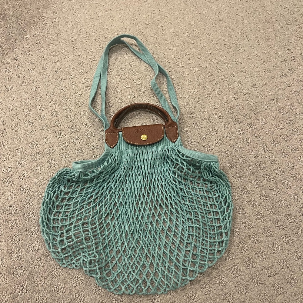 Longchamp X Filt GreenMesh Tote with Brown Leather Trim
